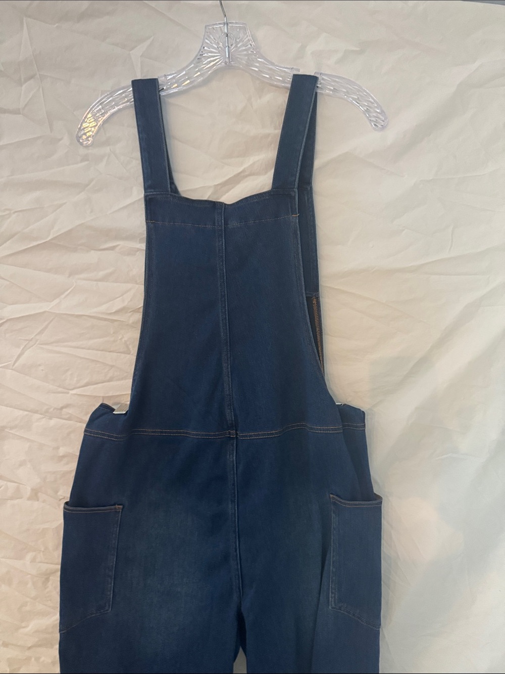 HALARA Flex V Neck Navy Denim Wide-Leg Overalls Jumpsuit - Picture 6 of 7